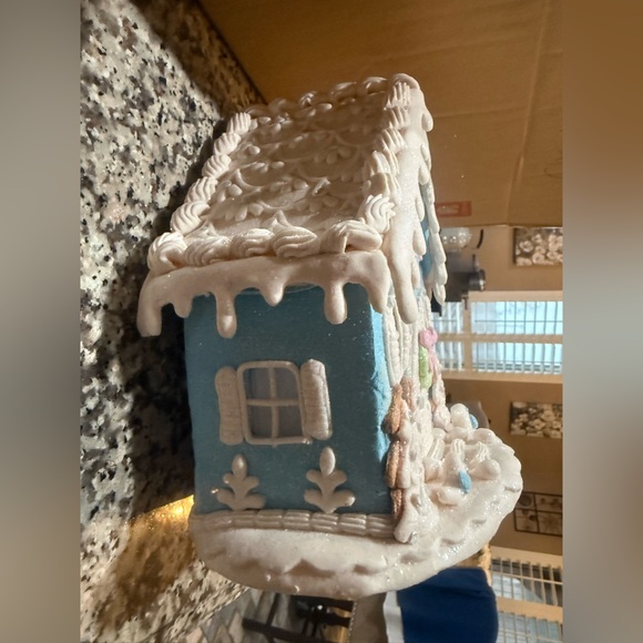 8.5” Peace Blue and White Valerie Parr Gingerbread House - Picture 5 of 12